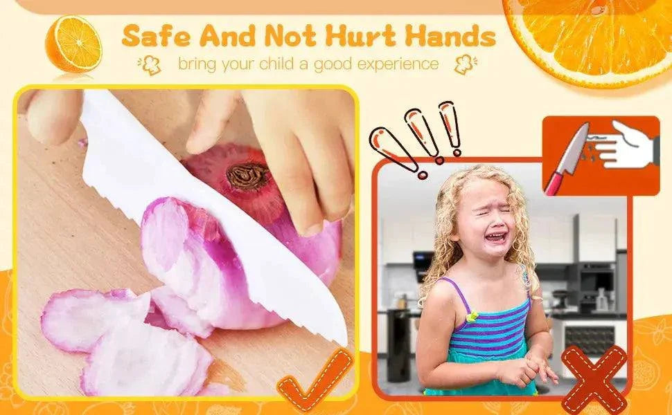 Montessori Kids Cooking Set safe kid-friendly knife slicing onion without injury for ages 2-8