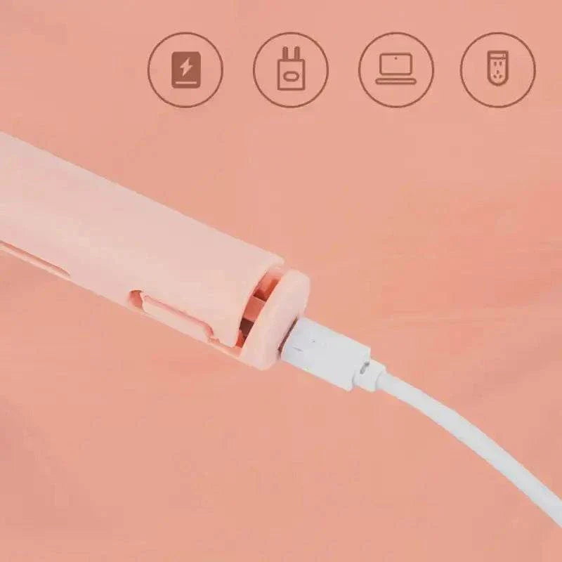USB rechargeable 2-in-1 curling iron and straightener styling tool in pink color