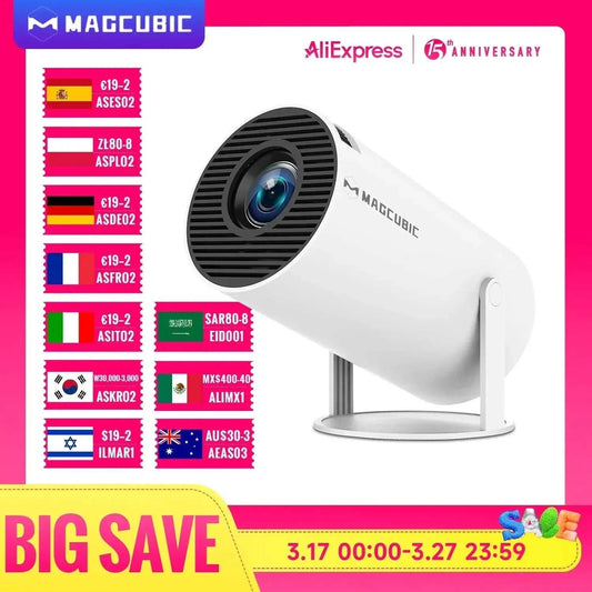 MAGCUBIC 4K Android projector HY300 Pro with WiFi6, Bluetooth 5.0, 260ANSI lumens, compact portable home theater projector