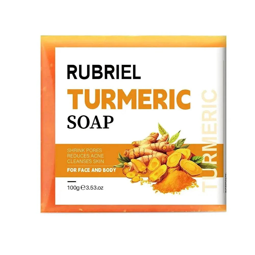 Rubriel Turmeric Glow Soap bar with natural turmeric for brightening and fading dark spots on face and body